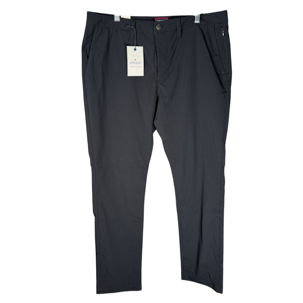 UNTUCKit Chancellor Pant Mens 36x32 Black Straight Fit Performance Trousers NEW